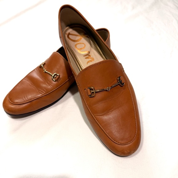 Sam Edelman Women Tan Leather Loafers Sz 8.5M Casual Office Everyday Gold Mental - Picture 2 of 9